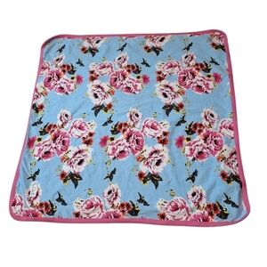 Baby Be Mine Blue Floral Pink Floral Roses  Blanket 31" x 31" Reversible Nursing